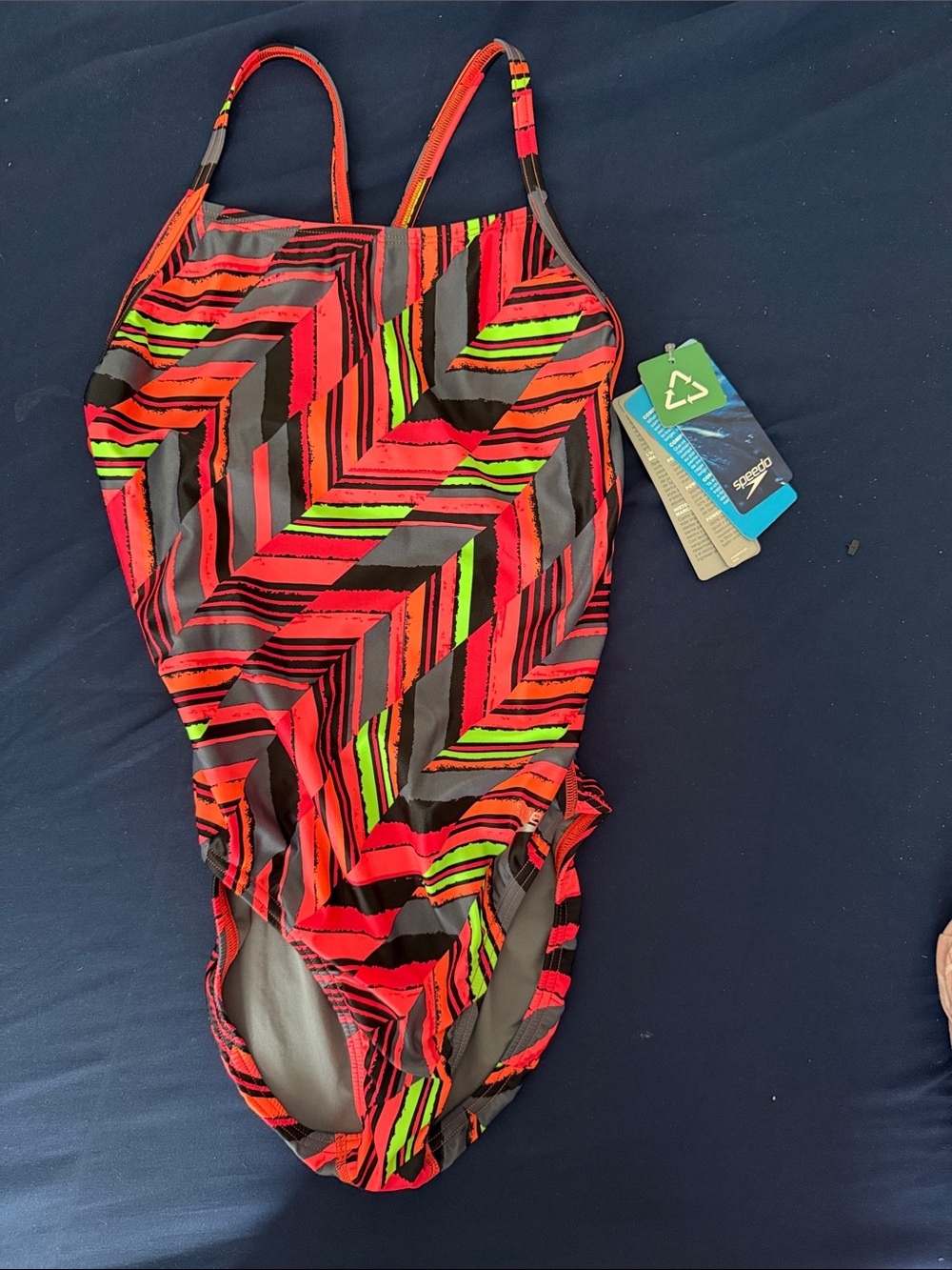 Speedo Girls' Neon Chevron One-Piece Swimsuit -Size 30